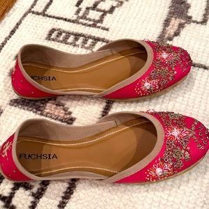 Handmade flats from Fuchsia. Hot pink, Matilda flat in size 8.